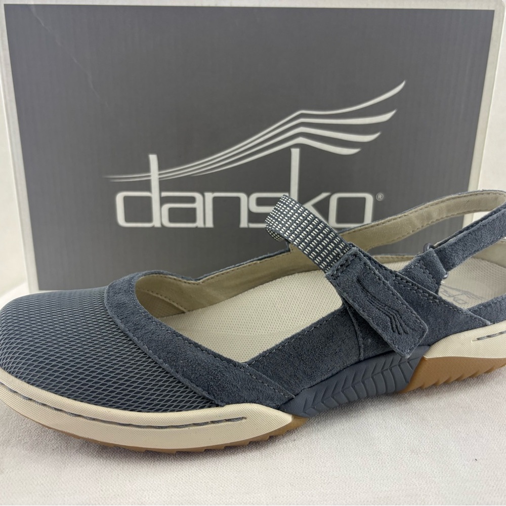 Dansko Reanne Slate Blue Suede & Mesh Slingback Mary Jane Mule NIB